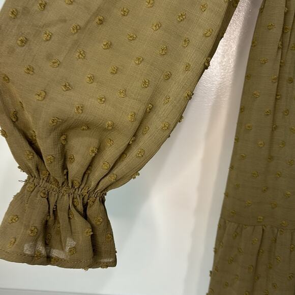 Anthropologie By The River Dot Swiss Smocked Tiered Midi Dress Olive Gre… - Picture 5 of 13